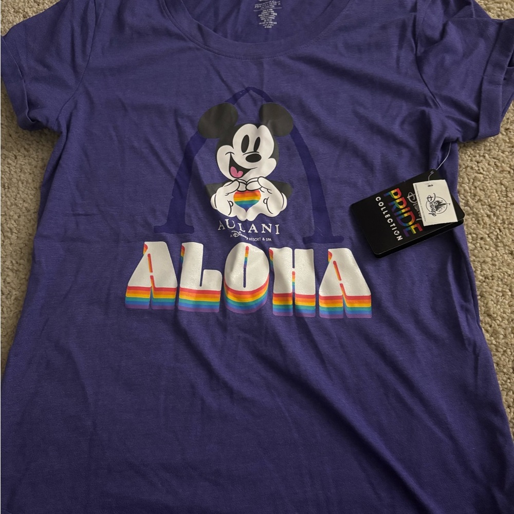 Disney Purple Mickey Rainbow Aloha Graphic Tee